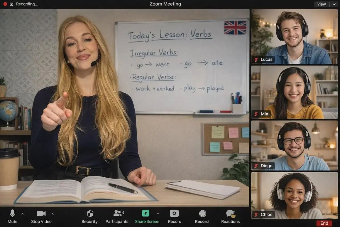 Cadre présentant en anglais devant un petit groupe